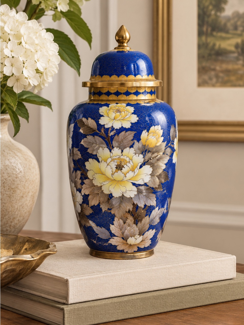 Blue and Gold Floral Decorative Ginger Jar
